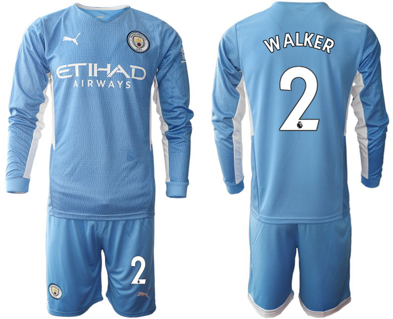Men 2021-2022 Club Manchester city home Light blue Long Sleeve #2 Soccer Jersey->manchester city jersey->Soccer Club Jersey